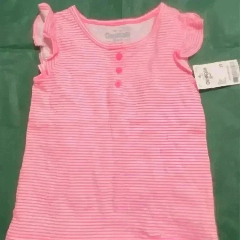 OshKosh B’Gosh Girls Pink and White Striped Tee Size 3T